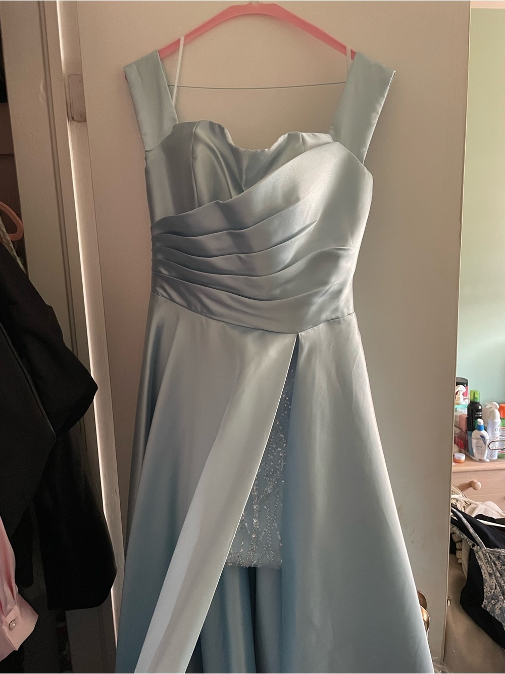Light Blue Satin A-Line Evening Dress